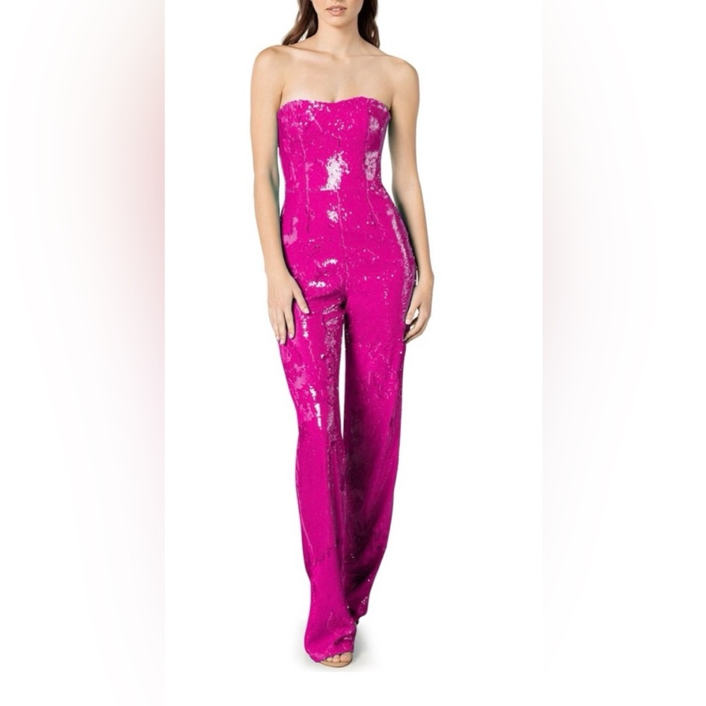 Dress The Population Andy Sequin Wide-Leg Jumpsuit in Hot Pink